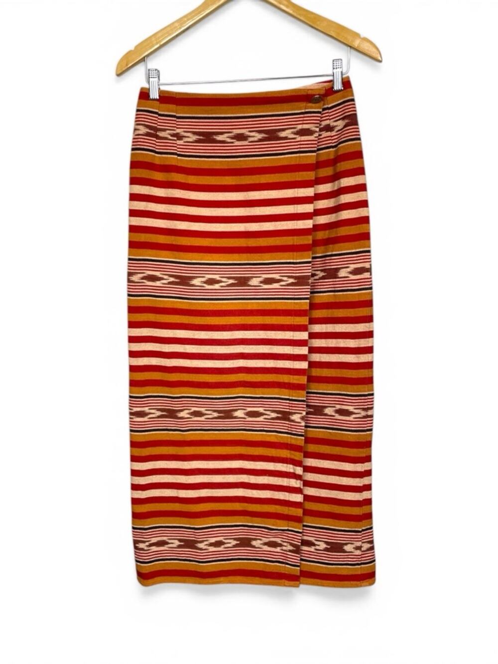 Vintage retro Striped midwestern Midi Wrap Skirt in Red and Tan